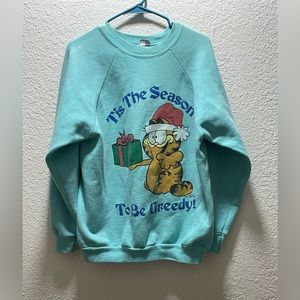 Vintage 1976 Jim Davis Garfield Tis The Season To Be Greedy pullover size XL